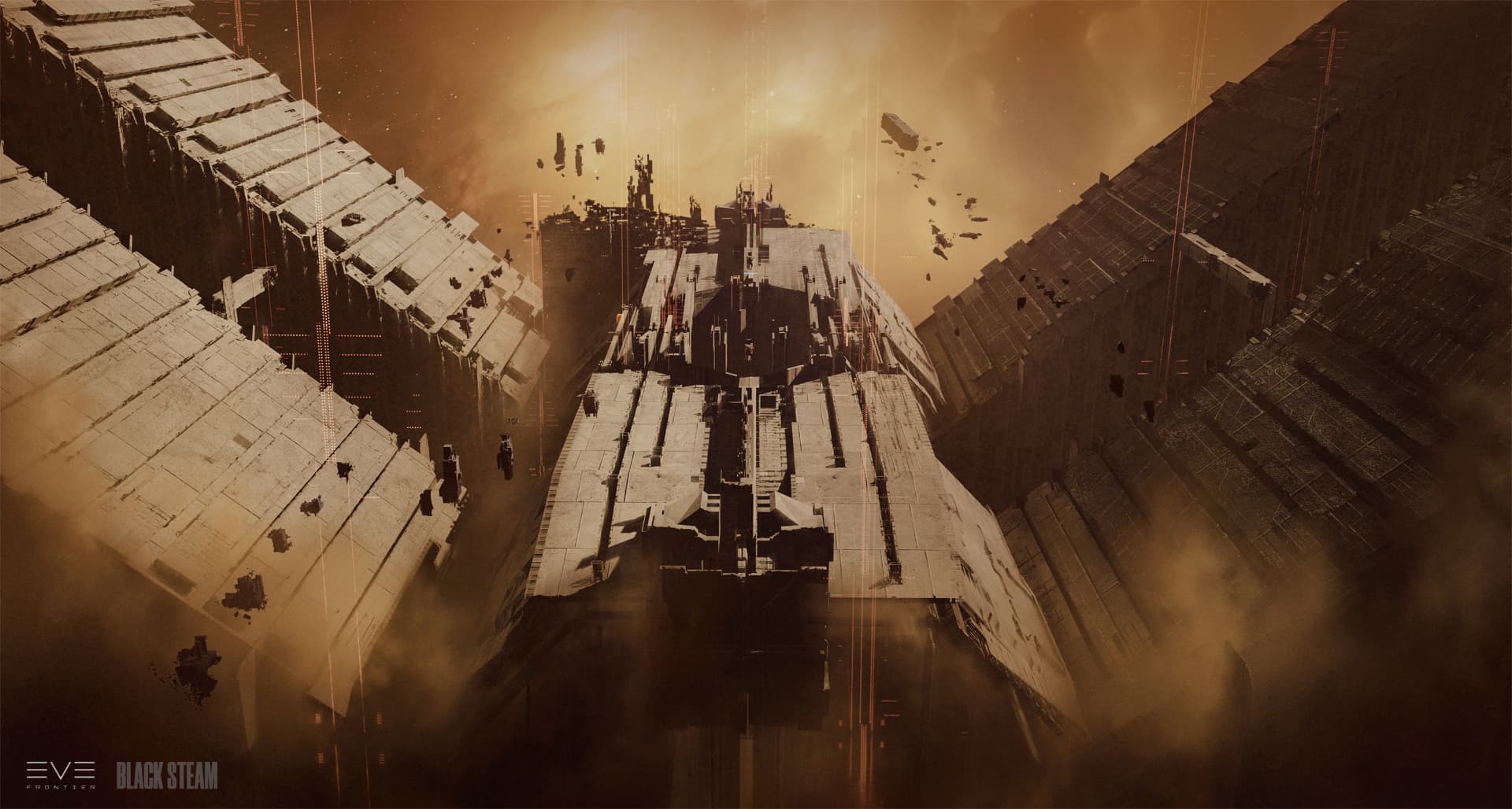 Massive angular structures floating in a golden debris field